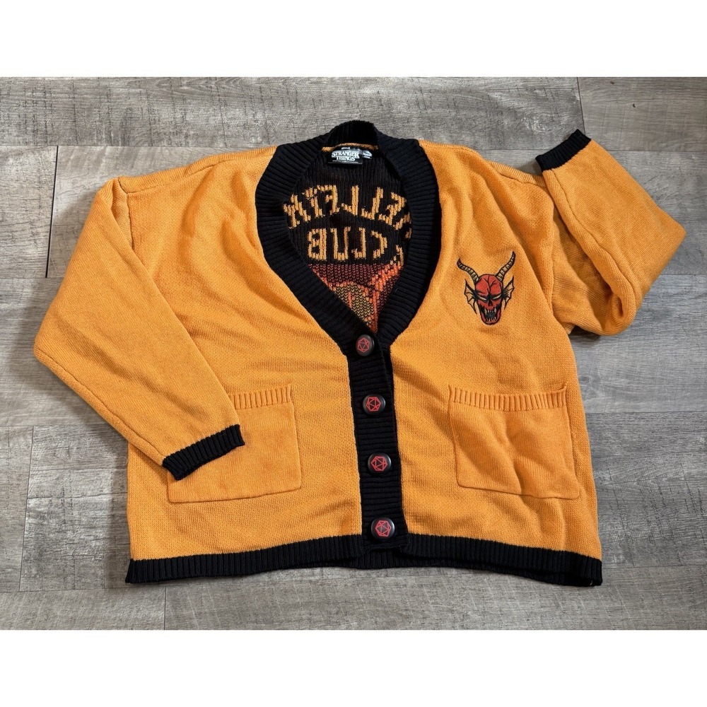 HELLFIRE CLUB CARDIGAN Orange/Black Unisex L Netflix Stranger Things Exclusive